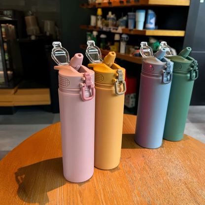 Large-Capacity Straw Water Bottle for Men and Women Students, Portable Outdoor Insulated Bottle