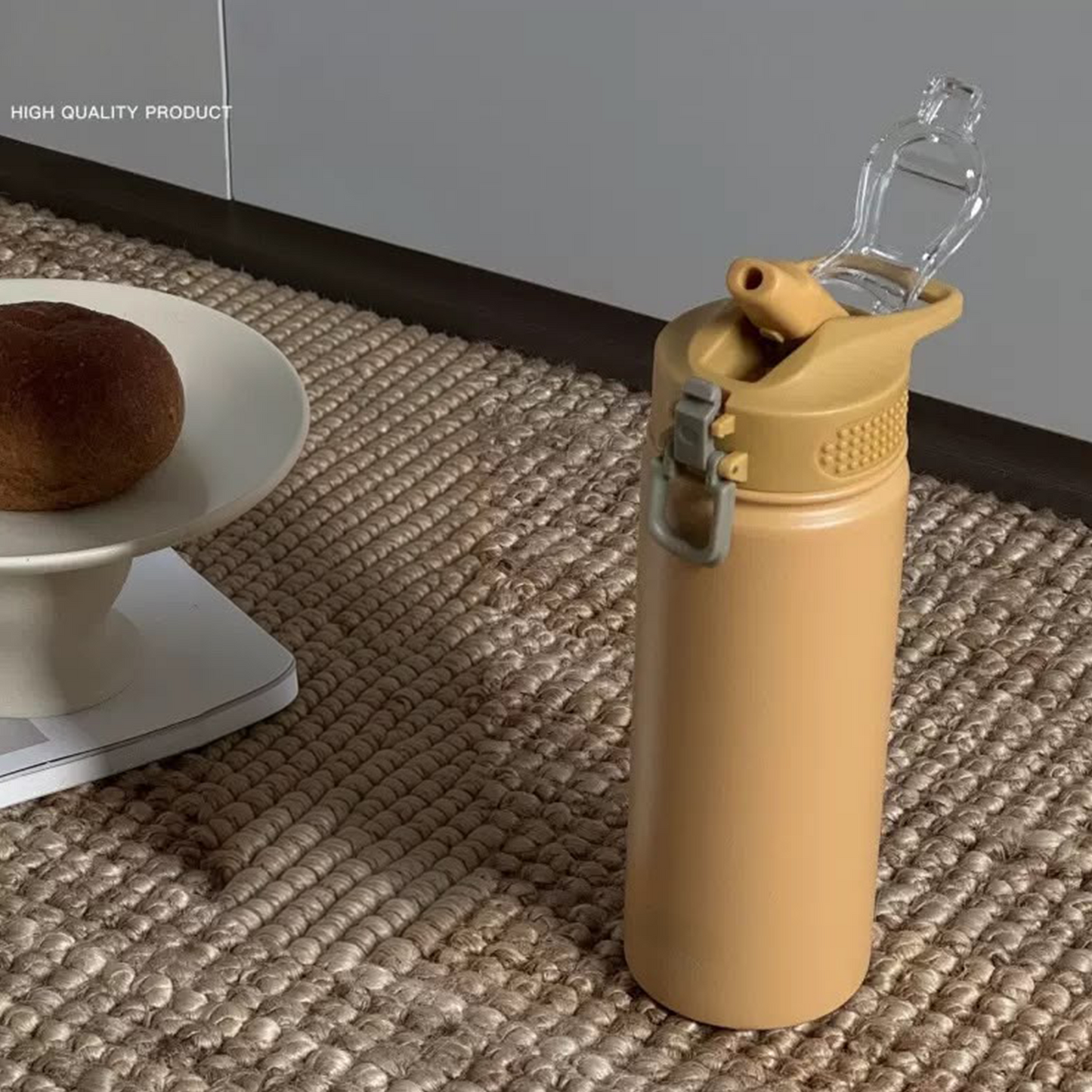 Large-Capacity Straw Water Bottle for Men and Women Students, Portable Outdoor Insulated Bottle
