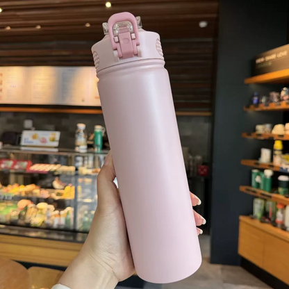Large-Capacity Straw Water Bottle for Men and Women Students, Portable Outdoor Insulated Bottle