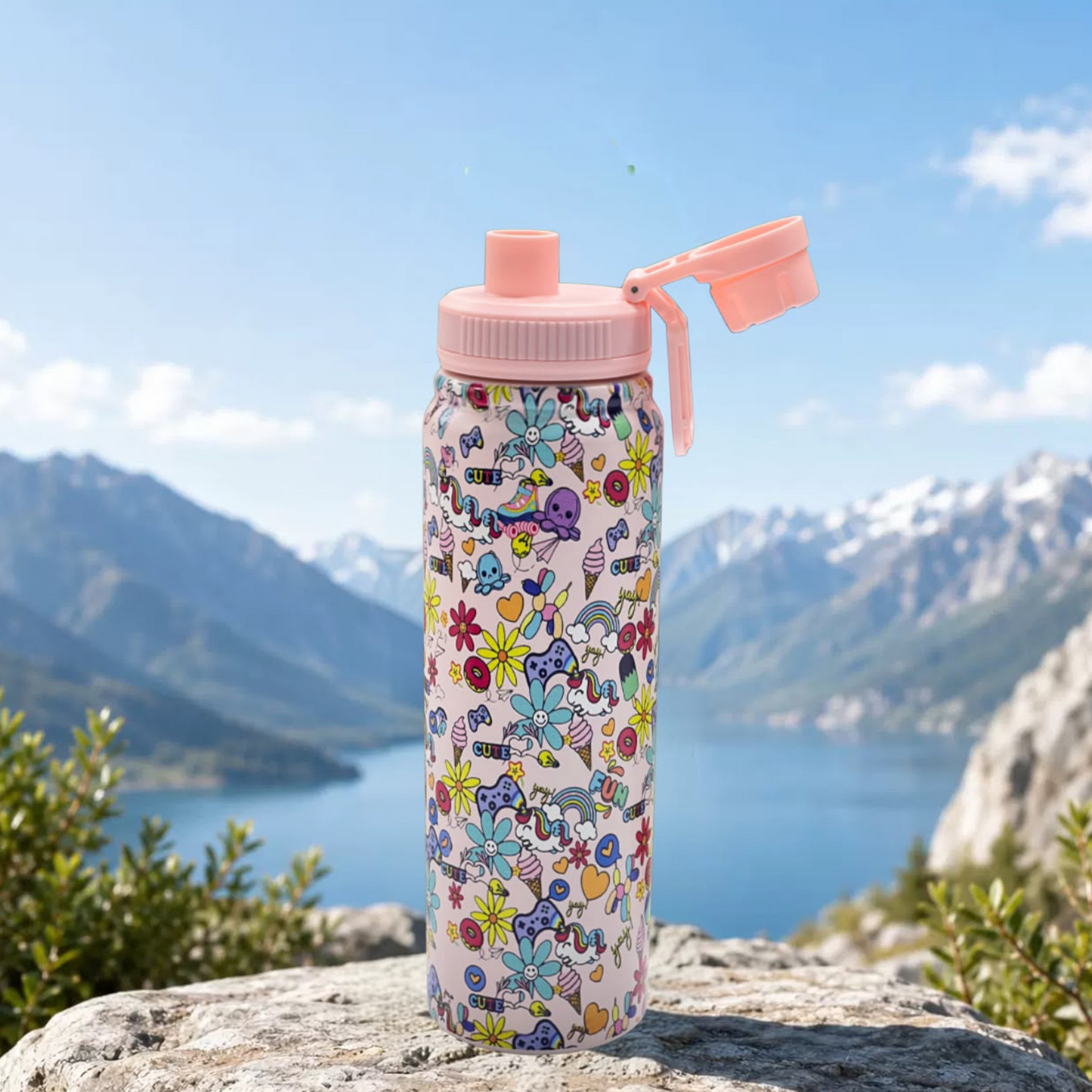 Cute Unicorn Insulated Stainless Steel Water Bottle for Girls | 800ml Leakproof School Bottle | Kawaii Aesthetic Travel Flask