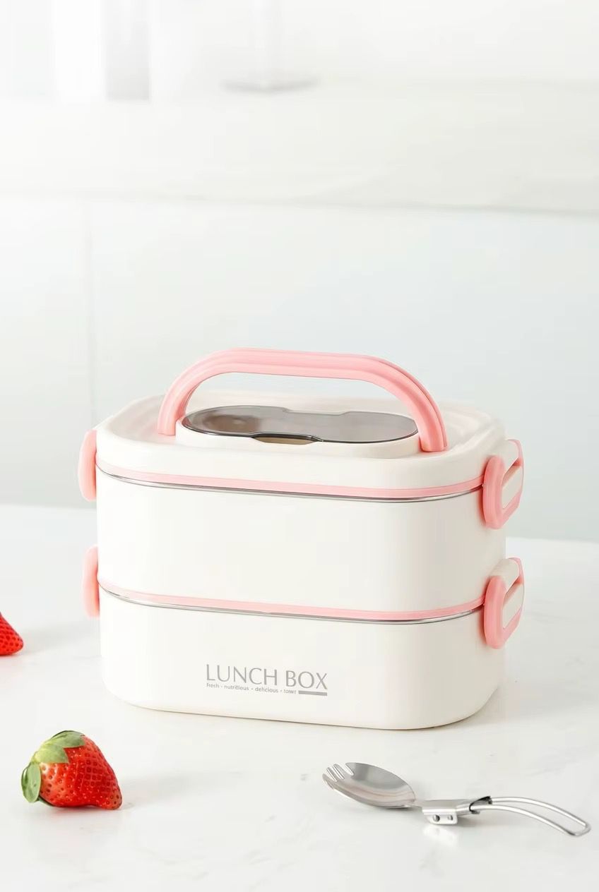 1600ML Stainless Steel Lunch Box – 2-Tier Stackable Tiffin Box with Spoon, Multi-Compartment Food Container for Office, School & Travel