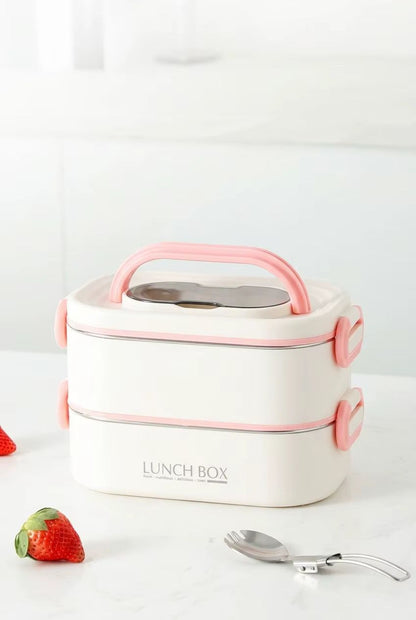 1600ML Stainless Steel Lunch Box – 2-Tier Stackable Tiffin Box with Spoon, Multi-Compartment Food Container for Office, School & Travel