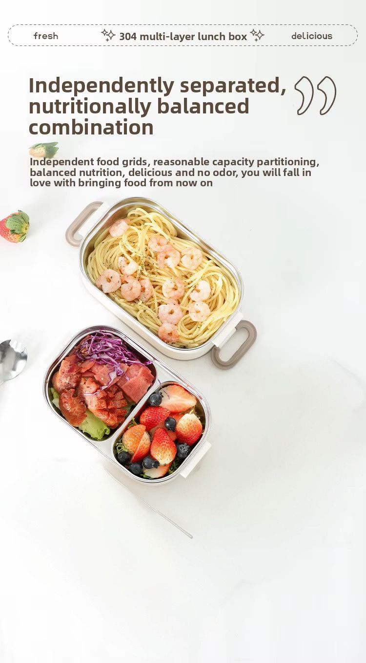 1600ML Stainless Steel Lunch Box – 2-Tier Stackable Tiffin Box with Spoon, Multi-Compartment Food Container for Office, School & Travel