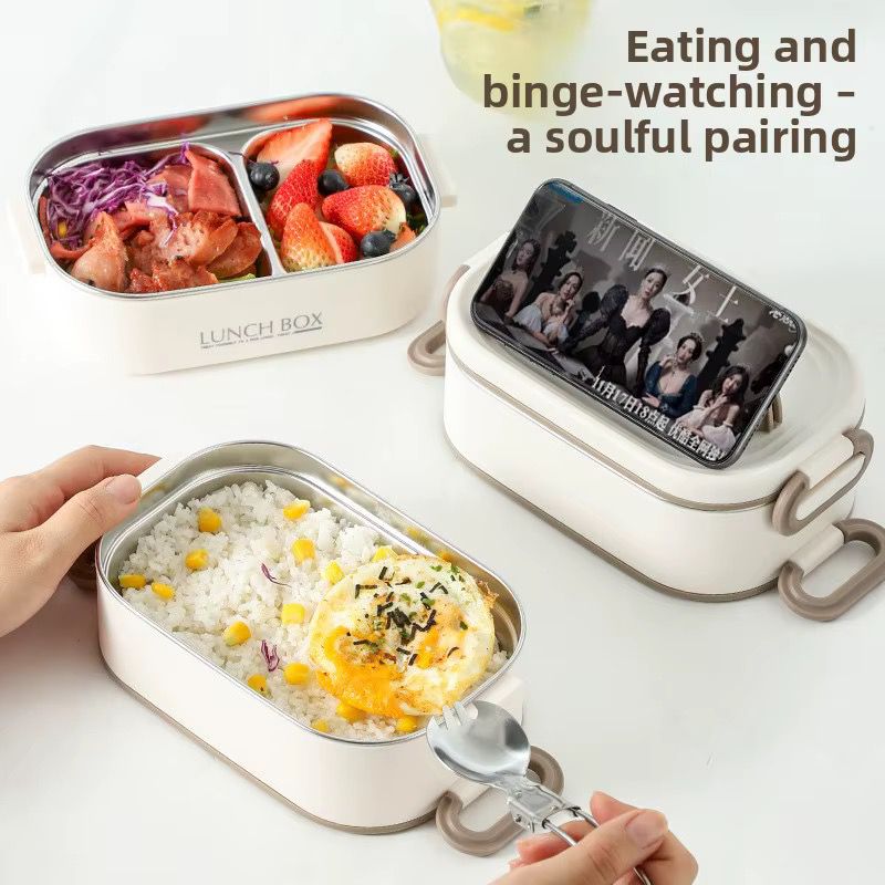 1600ML Stainless Steel Lunch Box – 2-Tier Stackable Tiffin Box with Spoon, Multi-Compartment Food Container for Office, School & Travel