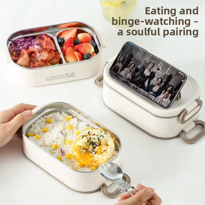 1600ML Stainless Steel Lunch Box – 2-Tier Stackable Tiffin Box with Spoon, Multi-Compartment Food Container for Office, School & Travel