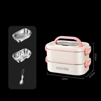 1600ML Stainless Steel Lunch Box – 2-Tier Stackable Tiffin Box with Spoon, Multi-Compartment Food Container for Office, School & Travel