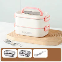 1600ML Stainless Steel Lunch Box – 2-Tier Stackable Tiffin Box with Spoon, Multi-Compartment Food Container for Office, School & Travel