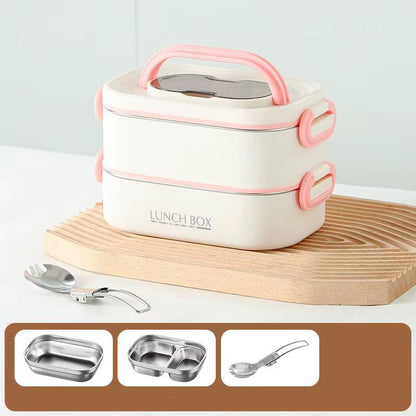 1600ML Stainless Steel Lunch Box – 2-Tier Stackable Tiffin Box with Spoon, Multi-Compartment Food Container for Office, School & Travel