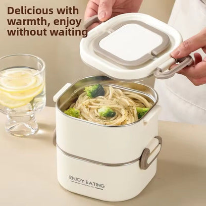 1300ml Aesthetic 2-Tier Stainless Steel Bento Lunch Box – Portable Tiffin Container with Foldable Handle for Kids & Adults