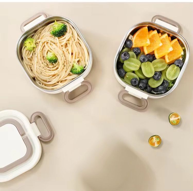 1300ml Aesthetic 2-Tier Stainless Steel Bento Lunch Box – Portable Tiffin Container with Foldable Handle for Kids & Adults
