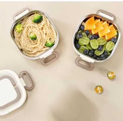 1300ml Aesthetic 2-Tier Stainless Steel Bento Lunch Box – Portable Tiffin Container with Foldable Handle for Kids & Adults