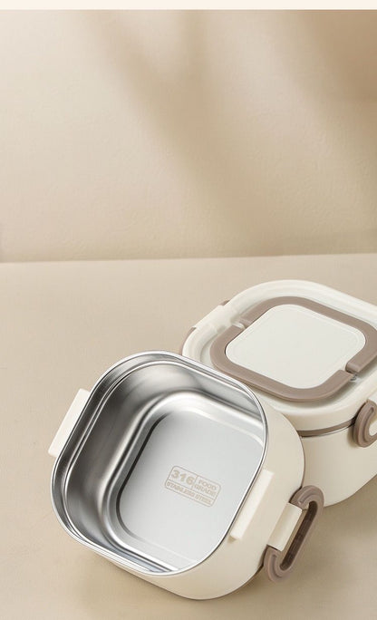 1300ml Aesthetic 2-Tier Stainless Steel Bento Lunch Box – Portable Tiffin Container with Foldable Handle for Kids & Adults