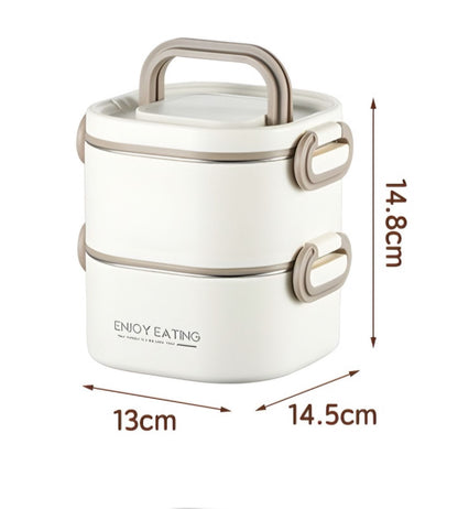 1300ml Aesthetic 2-Tier Stainless Steel Bento Lunch Box – Portable Tiffin Container with Foldable Handle for Kids & Adults