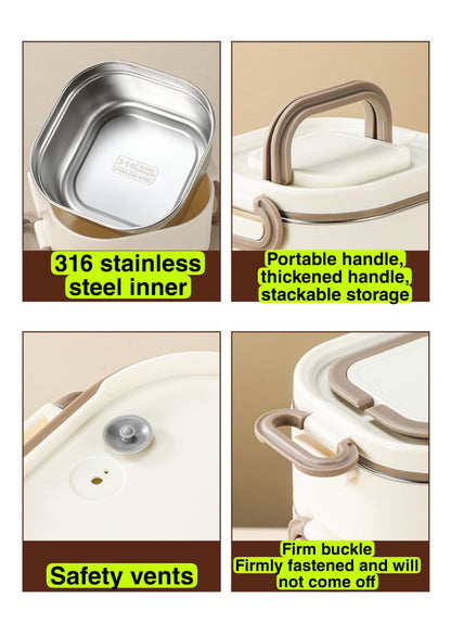 1300ml Aesthetic 2-Tier Stainless Steel Bento Lunch Box – Portable Tiffin Container with Foldable Handle for Kids & Adults