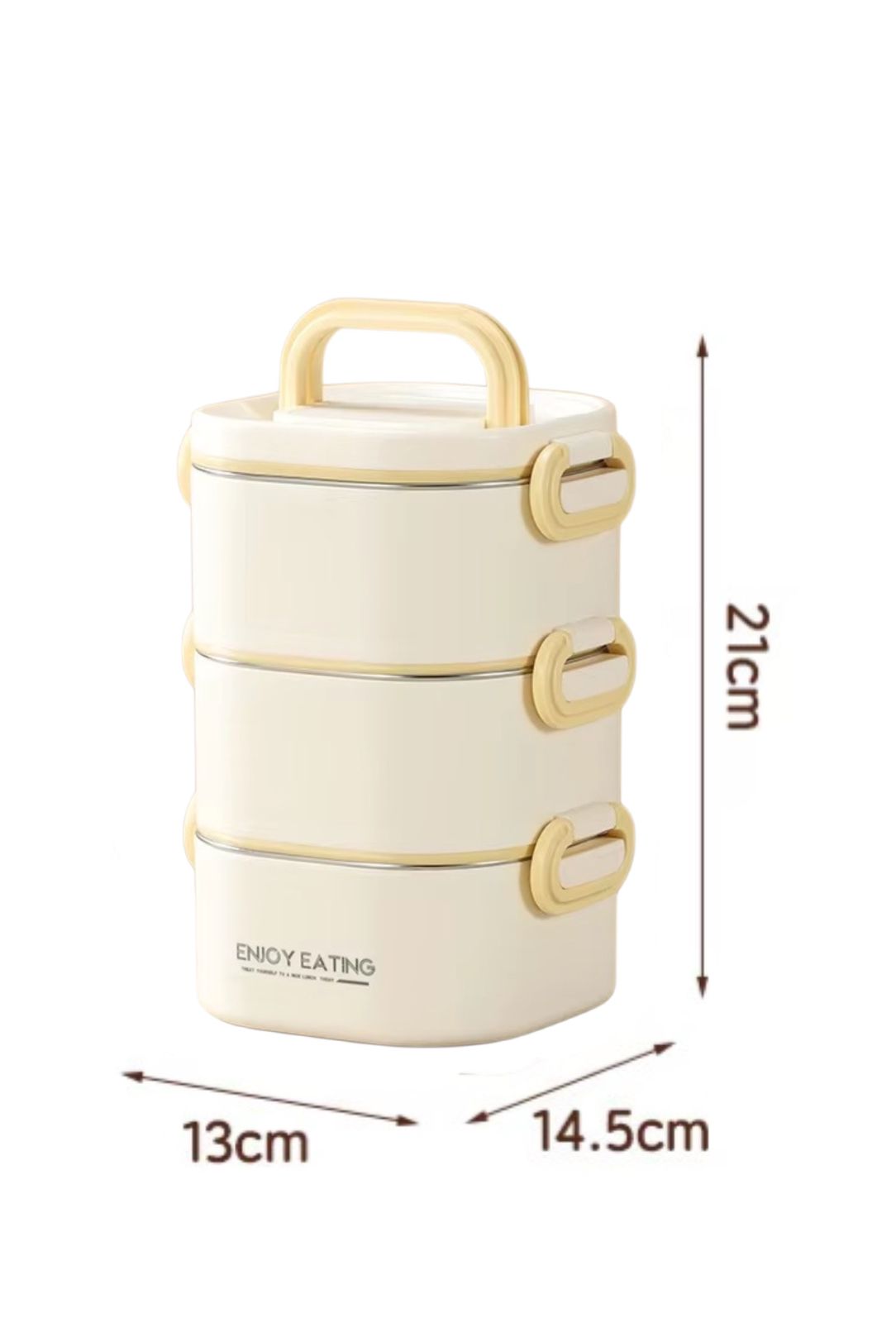 1950ml Large Capacity 3-Tier Stainless Steel Bento Lunch Box – Portable Off-White Tiffin Container with Handle for Adults & Office