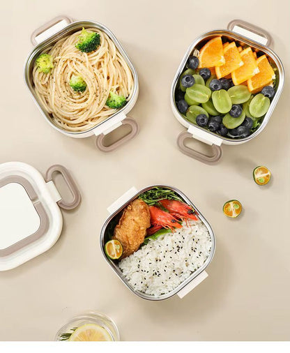 1950ml Large Capacity 3-Tier Stainless Steel Bento Lunch Box – Portable Off-White Tiffin Container with Handle for Adults & Office