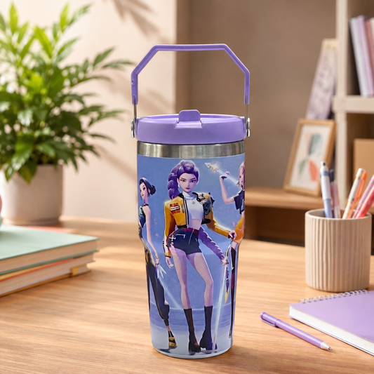 K-pop Demon Hunters 600ml Vacuum Insulated Tumbler | Korean Anime Travel Cup with Handle
